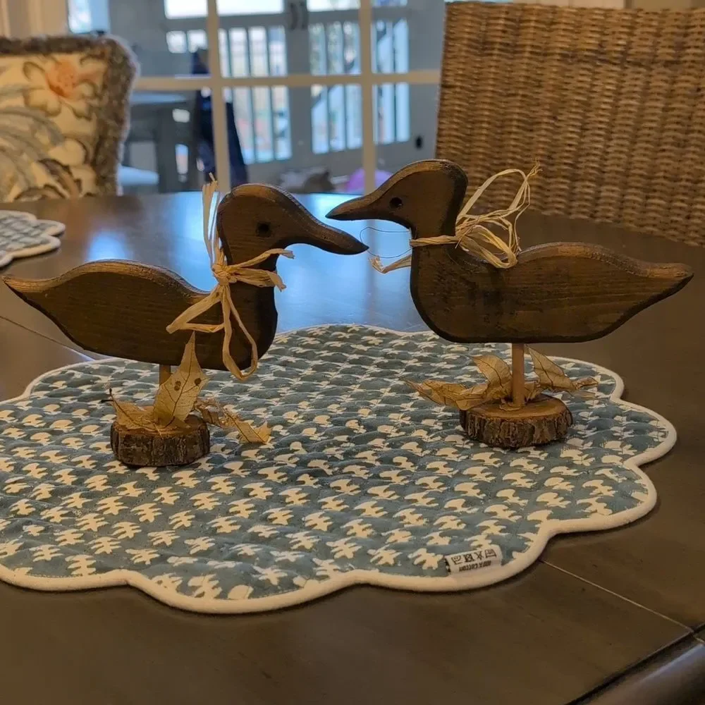 Handmade Primitive Wooden Duck Figurines Rustic Cabin Country Duck Decor